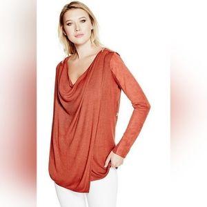 GUESS Anisa Faux Suede Sleeve Drape Sweater (Pullover Coverup Cardigan)